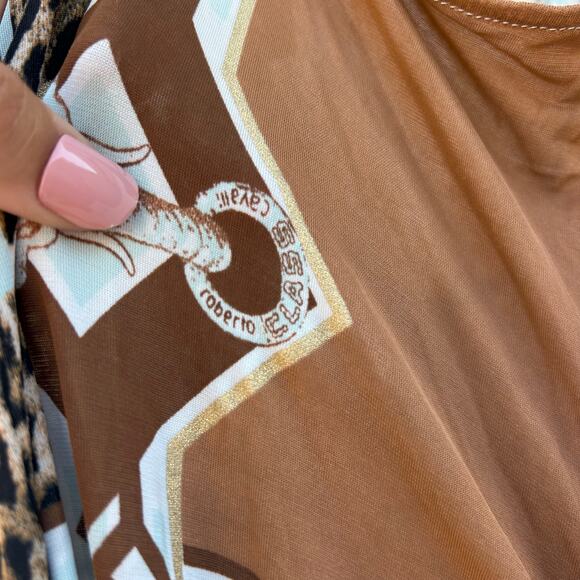 Vintage Roberto Cavalli Y2K Leopard Patchwork Halter Mini Dress 42 Size 8 - Picture 7 of 10